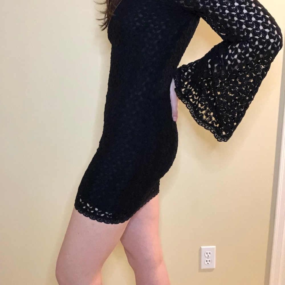 Free People Gypsy Black Crochet Bell Sleeve Dress - Picture 5 of 7